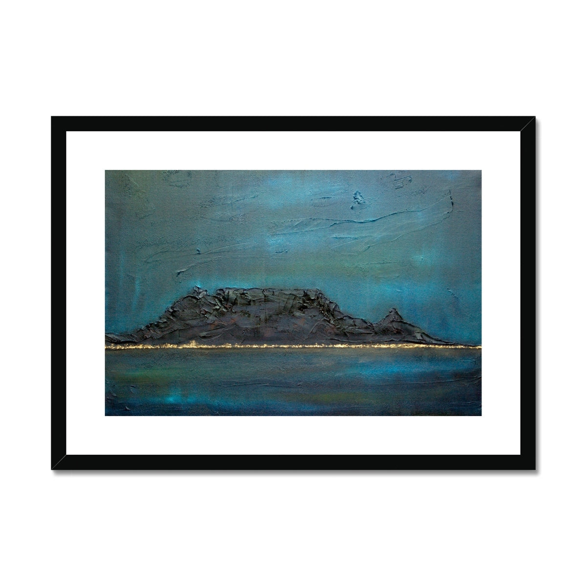 Black-framed Table Mountain South Africa canvas print in teal and gray tones