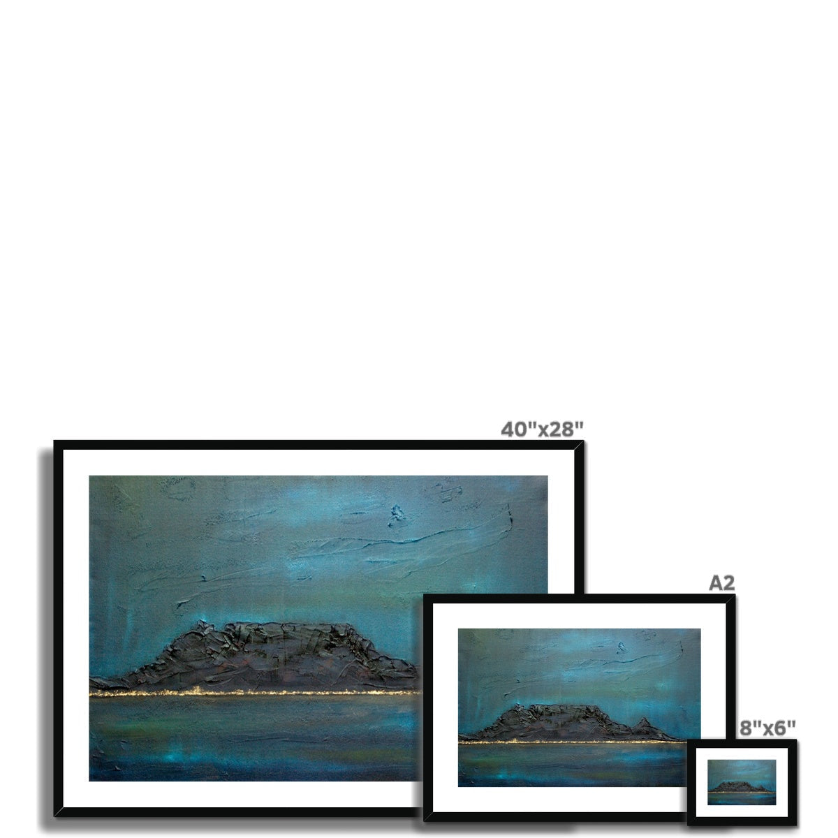 Framed Table Mountain South Africa print, 40x28 inches, teal hues, black frame