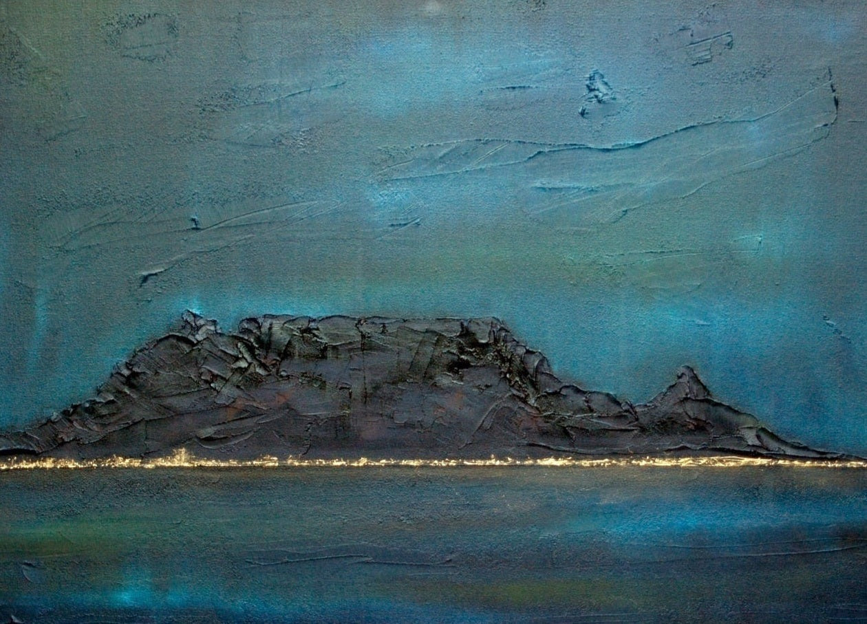 Textured mountain landscape painting of Table Mountain South Africa in a stylish frame