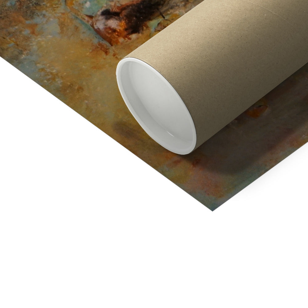 Talisker Bay Artist Proof Print: Brown Cardboard Tube on Rust Surface