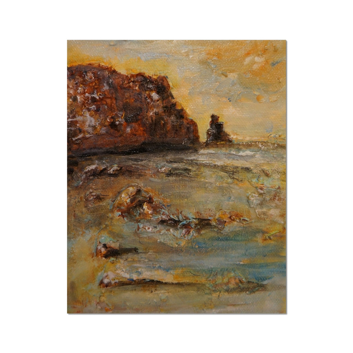Talisker Bay Artist Proof: Textured oil painting of coastal cliffs and turbulent sea