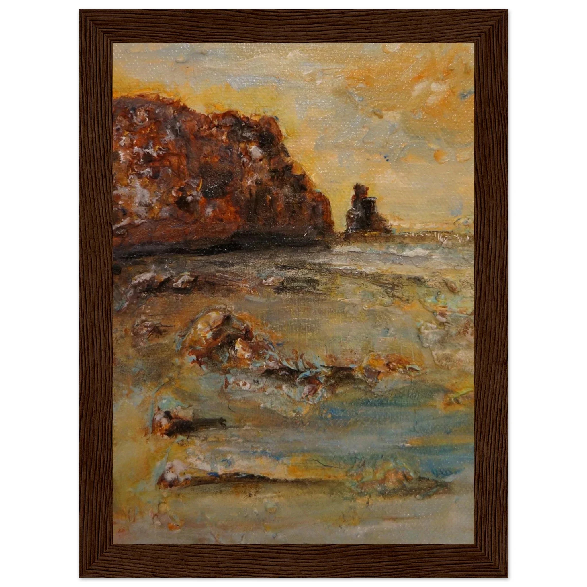Talisker Bay impressionistic coastal oil painting in wooden frame