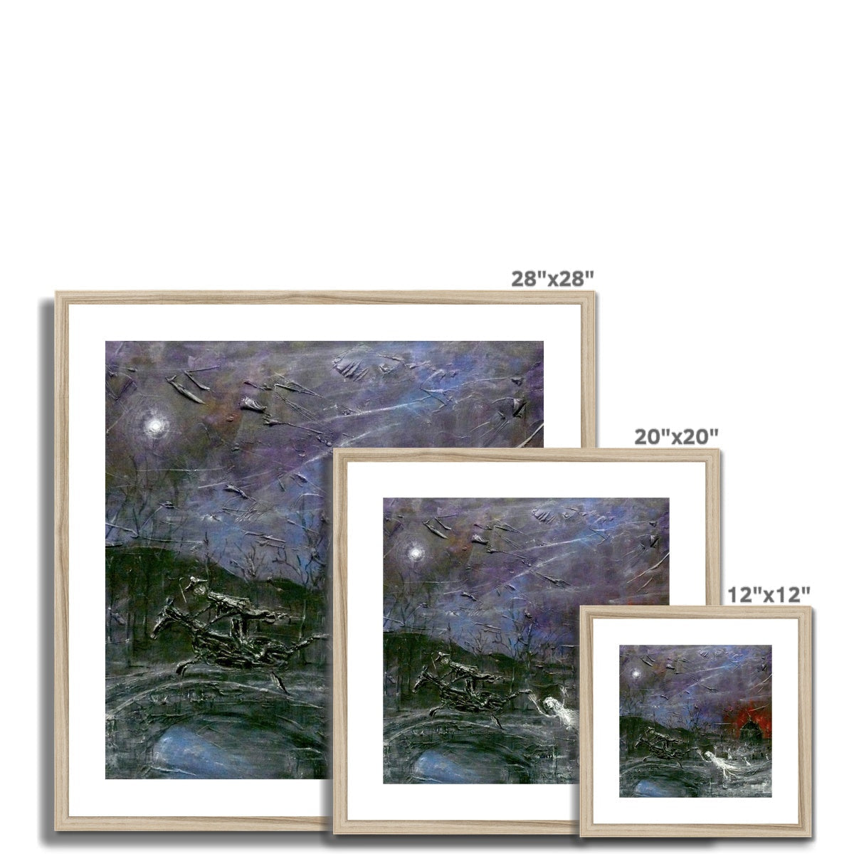 Tam o Shanter art prints: 3 framed abstract horse riders under purple sky