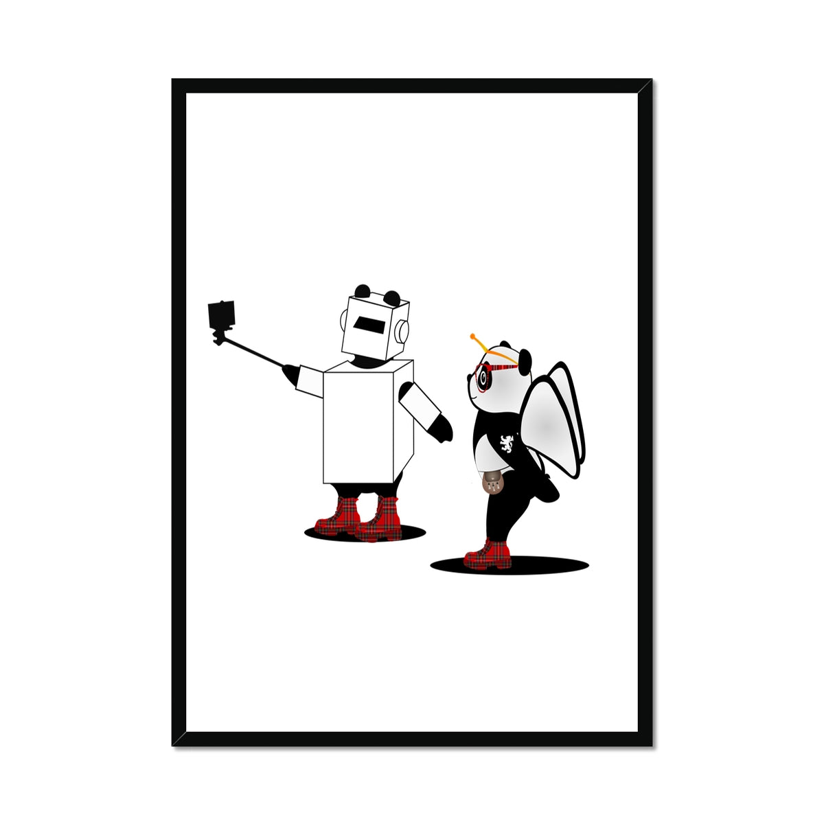 Techno Selfie | Panda Disco | Graphic Art | Framed Print-Framed Prints-Flipmo | Scottish Graphic Artist-A1 Portrait-Black Frame-Paintings, Prints, Homeware, Art Gifts From Scotland By Scottish Artist Kevin Hunter