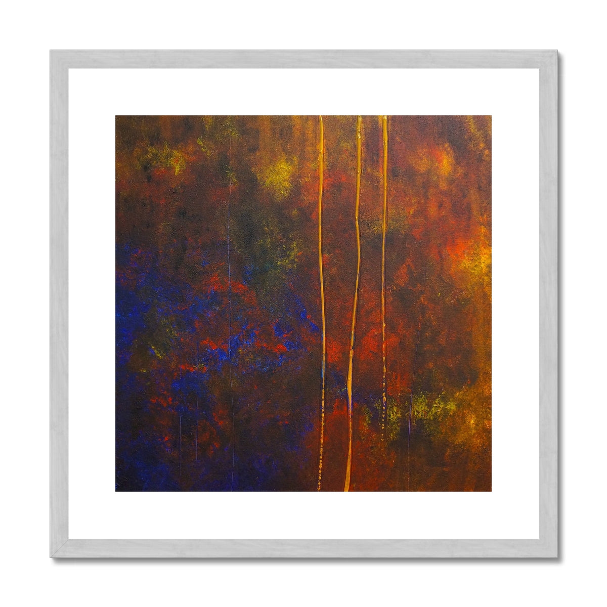 The Autumn Wood Abstract Painting | Antique Framed & Mounted Prints From Scotland-Antique Framed & Mounted Prints-Abstract & Impressionistic Art Gallery-20"x20"-Silver Frame-Paintings, Prints, Homeware, Art Gifts From Scotland By Scottish Artist Kevin Hunter