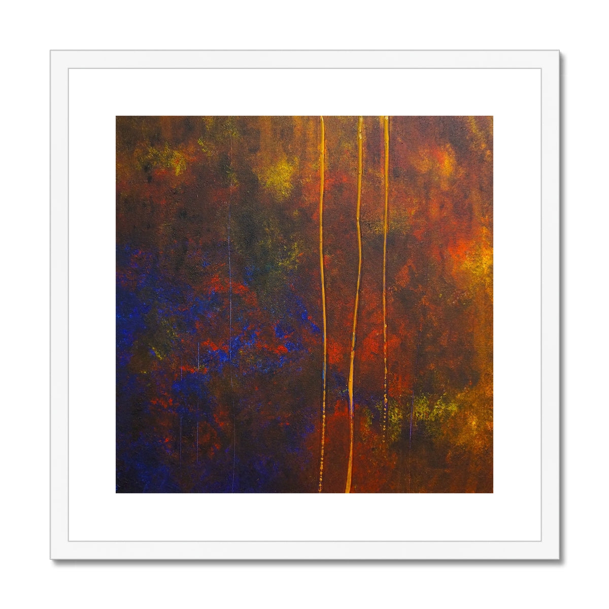 The Autumn Wood Abstract Painting | Framed & Mounted Prints From Scotland-Framed & Mounted Prints-Abstract & Impressionistic Art Gallery-20"x20"-White Frame-Paintings, Prints, Homeware, Art Gifts From Scotland By Scottish Artist Kevin Hunter