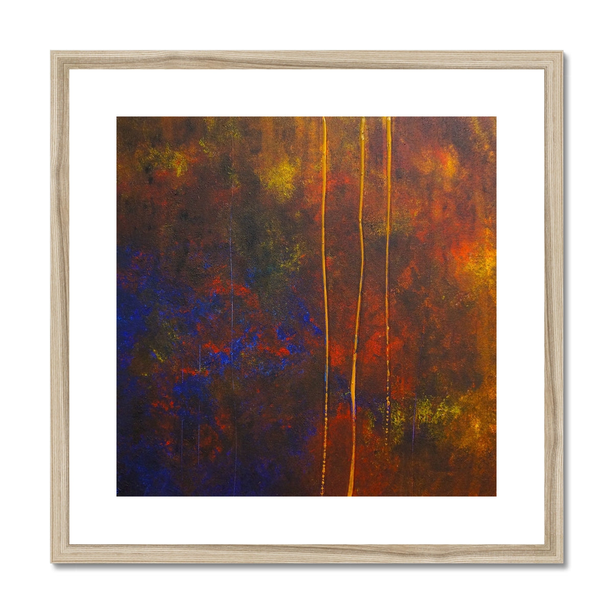 The Autumn Wood Abstract Painting | Framed & Mounted Prints From Scotland-Framed & Mounted Prints-Abstract & Impressionistic Art Gallery-20"x20"-Natural Frame-Paintings, Prints, Homeware, Art Gifts From Scotland By Scottish Artist Kevin Hunter