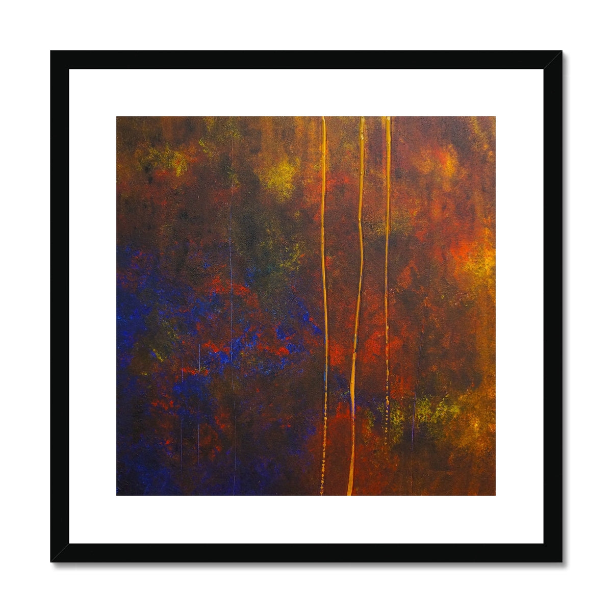 The Autumn Wood Abstract Painting | Framed & Mounted Prints From Scotland-Framed & Mounted Prints-Abstract & Impressionistic Art Gallery-20"x20"-Black Frame-Paintings, Prints, Homeware, Art Gifts From Scotland By Scottish Artist Kevin Hunter
