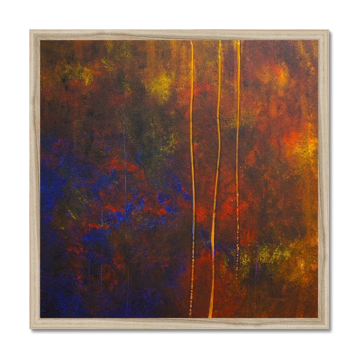 The Autumn Wood Abstract Painting | Framed Prints From Scotland-Framed Prints-Abstract & Impressionistic Art Gallery-20"x20"-Natural Frame-Paintings, Prints, Homeware, Art Gifts From Scotland By Scottish Artist Kevin Hunter