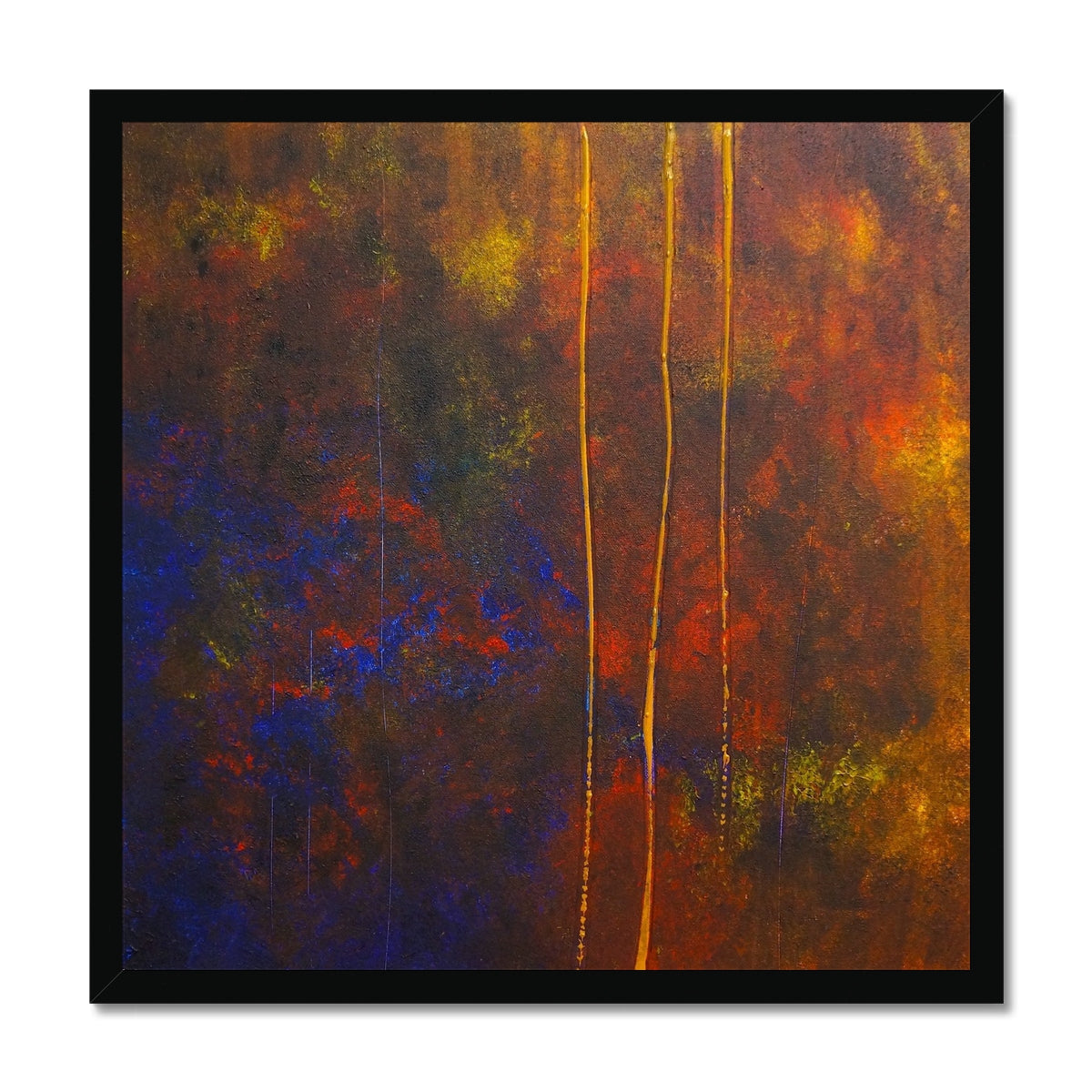 The Autumn Wood Abstract Painting | Framed Prints From Scotland-Framed Prints-Abstract & Impressionistic Art Gallery-20"x20"-Black Frame-Paintings, Prints, Homeware, Art Gifts From Scotland By Scottish Artist Kevin Hunter