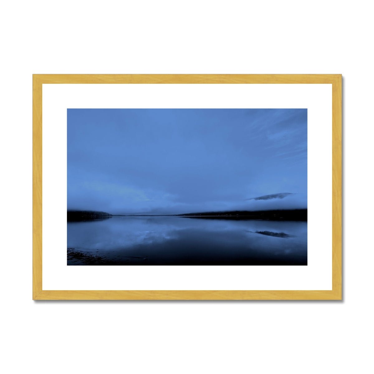The Blue Hour Loch Fyne Painting | Antique Framed & Mounted Prints From Scotland-Antique Framed & Mounted Prints-Scottish Lochs & Mountains Art Gallery-A2 Landscape-Gold Frame-Paintings, Prints, Homeware, Art Gifts From Scotland By Scottish Artist Kevin Hunter