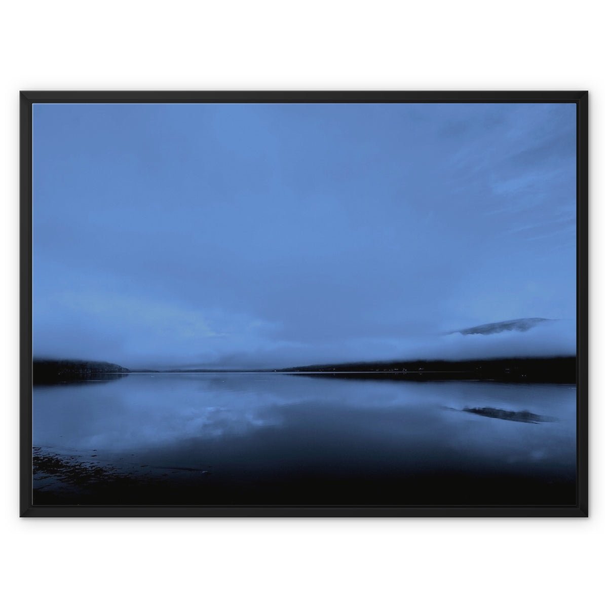 The Blue Hour Loch Fyne Painting | Framed Canvas From Scotland-Floating Framed Canvas Prints-Scottish Lochs & Mountains Art Gallery-32"x24"-Black Frame-Paintings, Prints, Homeware, Art Gifts From Scotland By Scottish Artist Kevin Hunter