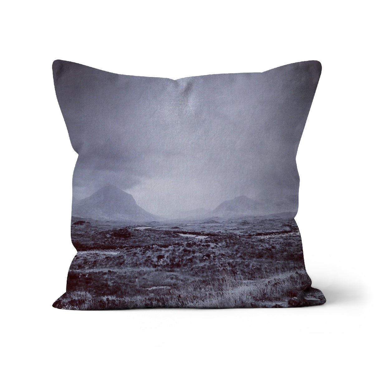 The Brooding Cuillin Skye Art Gifts Cushion-Cushions-Skye Art Gallery-Faux Suede-24"x24"-Paintings, Prints, Homeware, Art Gifts From Scotland By Scottish Artist Kevin Hunter