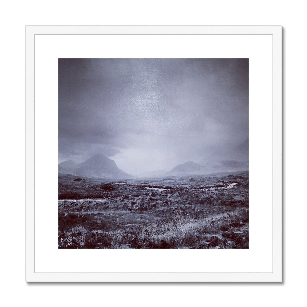 The Brooding Cuillin Skye Painting | Framed & Mounted Prints From Scotland-Framed & Mounted Prints-Skye Art Gallery-20"x20"-White Frame-Paintings, Prints, Homeware, Art Gifts From Scotland By Scottish Artist Kevin Hunter
