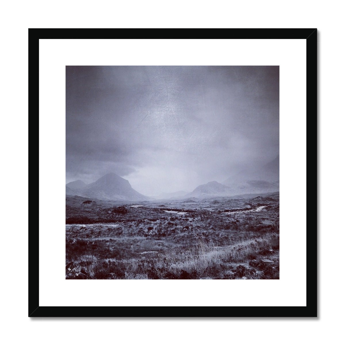 The Brooding Cuillin Skye Painting | Framed & Mounted Prints From Scotland-Framed & Mounted Prints-Skye Art Gallery-20"x20"-Black Frame-Paintings, Prints, Homeware, Art Gifts From Scotland By Scottish Artist Kevin Hunter