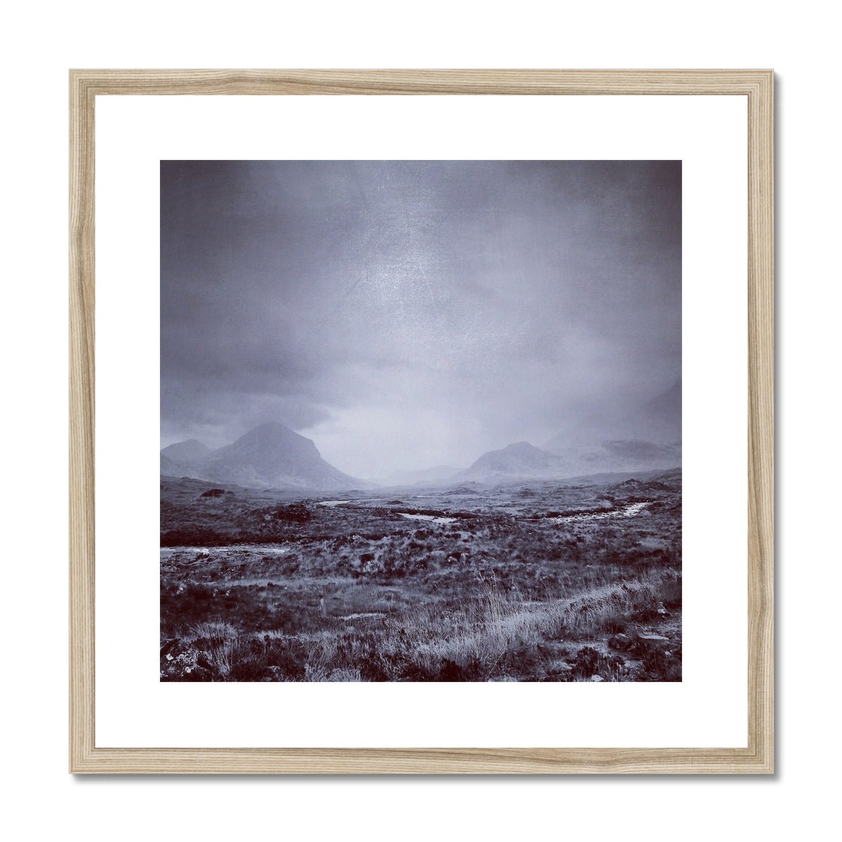The Brooding Cuillin Skye Painting | Framed & Mounted Prints From Scotland-Framed & Mounted Prints-Skye Art Gallery-20"x20"-Natural Frame-Paintings, Prints, Homeware, Art Gifts From Scotland By Scottish Artist Kevin Hunter
