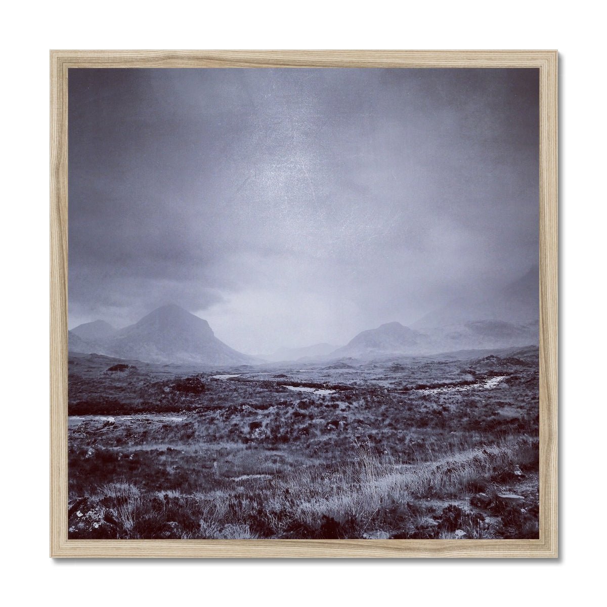 The Brooding Cuillin Skye Painting | Framed Prints From Scotland-Framed Prints-Skye Art Gallery-20"x20"-Natural Frame-Paintings, Prints, Homeware, Art Gifts From Scotland By Scottish Artist Kevin Hunter