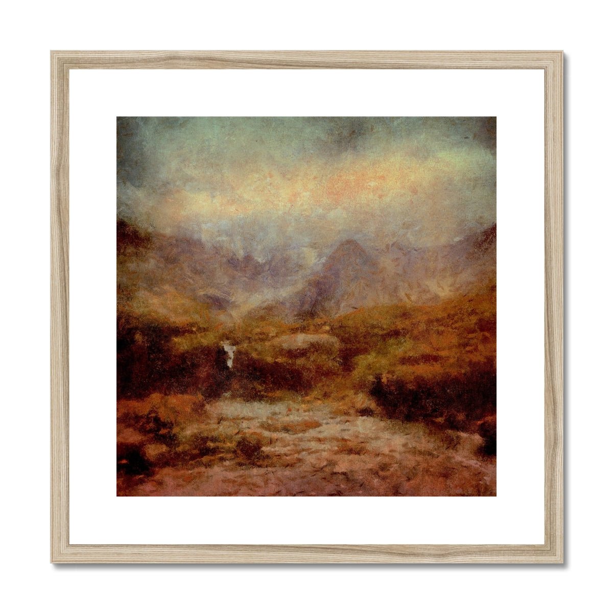 The Brooding Fairy Pools Skye Painting | Framed & Mounted Prints From Scotland-Framed & Mounted Prints-Skye Art Gallery-20"x20"-Natural Frame-Paintings, Prints, Homeware, Art Gifts From Scotland By Scottish Artist Kevin Hunter