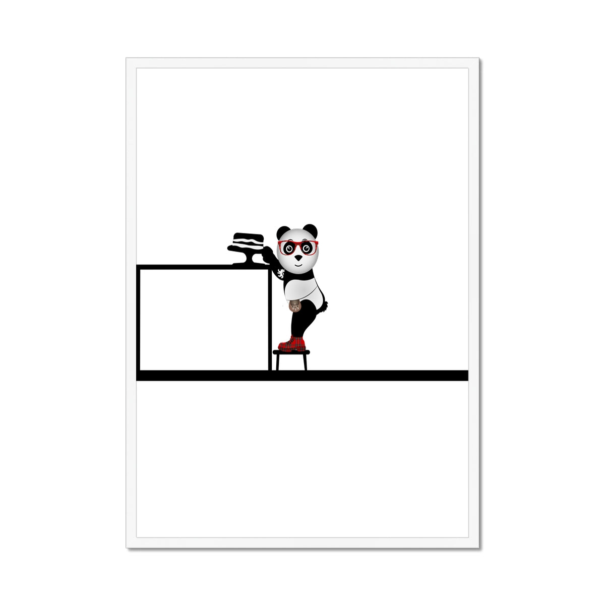 The Cake Thief | Panda Disco | Graphic Art | Framed Print-Flipmo Framed Prints-Flipmo | Scottish Graphic Artist-A1 Portrait-White Frame-Paintings, Prints, Homeware, Art Gifts From Scotland By Scottish Artist Kevin Hunter