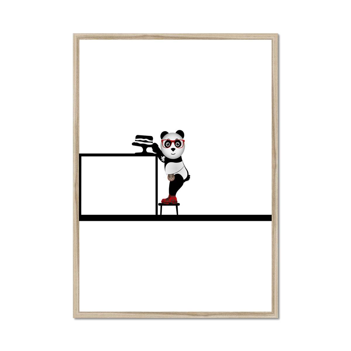 The Cake Thief | Panda Disco | Graphic Art | Framed Print-Flipmo Framed Prints-Flipmo | Scottish Graphic Artist-A1 Portrait-Natural Frame-Paintings, Prints, Homeware, Art Gifts From Scotland By Scottish Artist Kevin Hunter