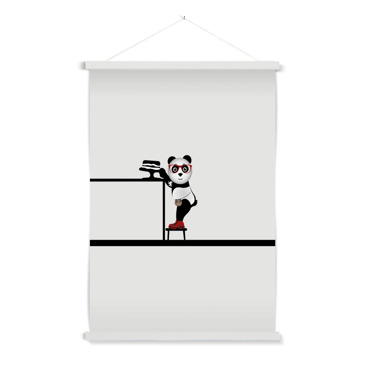 The Cake Thief | Panda Disco | Graphic Art Print with Hanger-Fine art-Flipmo | Scottish Graphic Artist-A1 Portrait-White Frame-Paintings, Prints, Homeware, Art Gifts From Scotland By Scottish Artist Kevin Hunter