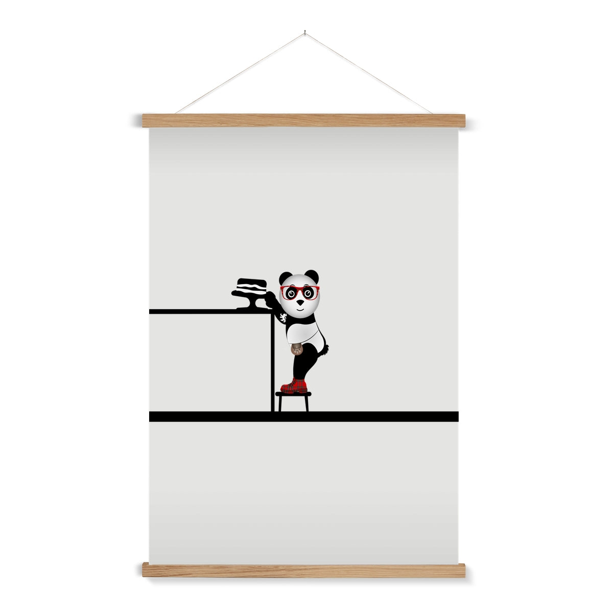 The Cake Thief | Panda Disco | Graphic Art Print with Hanger-Fine art-Flipmo | Scottish Graphic Artist-A1 Portrait-Natural Frame-Paintings, Prints, Homeware, Art Gifts From Scotland By Scottish Artist Kevin Hunter