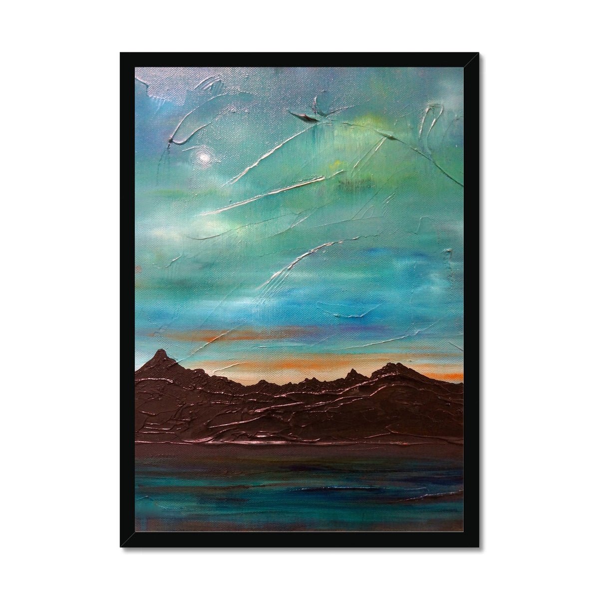 The Cuillin From Elgol Skye Painting | Framed Prints From Scotland-Framed Prints-Skye Art Gallery-A2 Portrait-Black Frame-Paintings, Prints, Homeware, Art Gifts From Scotland By Scottish Artist Kevin Hunter