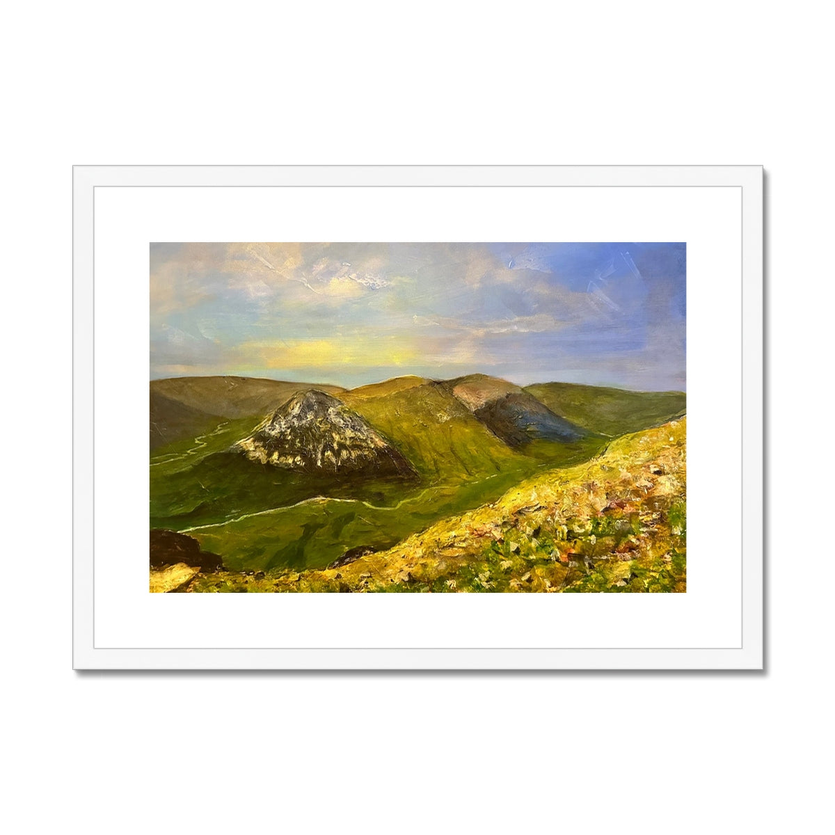 The Devil’s Point From Cairn a Mhaim Painting | Framed & Mounted Prints From Scotland-Framed & Mounted Prints-Scottish Lochs & Mountains Art Gallery-A2 Landscape-White Frame-Paintings, Prints, Homeware, Art Gifts From Scotland By Scottish Artist Kevin Hunter