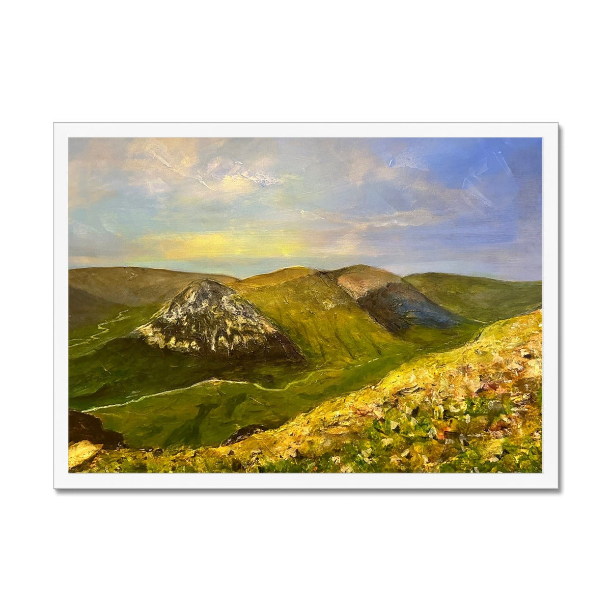 The Devil’s Point From Cairn a Mhaim Painting | Framed Prints From Scotland-Framed Prints-Scottish Lochs & Mountains Art Gallery-A2 Landscape-White Frame-Paintings, Prints, Homeware, Art Gifts From Scotland By Scottish Artist Kevin Hunter