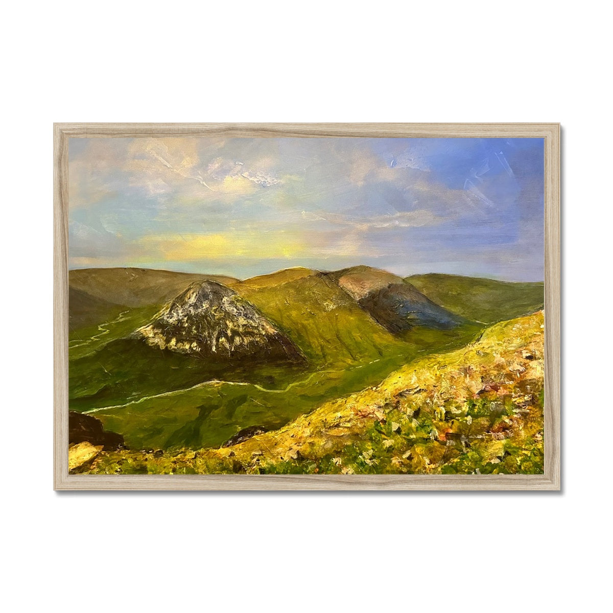 The Devil’s Point From Cairn a Mhaim Painting | Framed Prints From Scotland-Framed Prints-Scottish Lochs & Mountains Art Gallery-A2 Landscape-Natural Frame-Paintings, Prints, Homeware, Art Gifts From Scotland By Scottish Artist Kevin Hunter