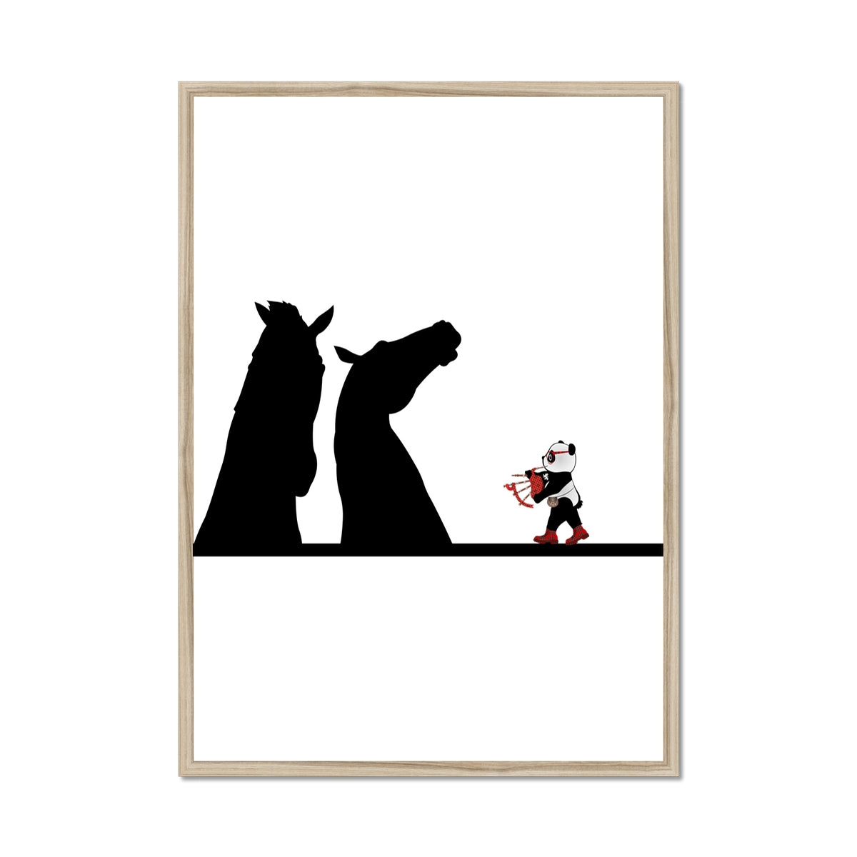 The Kelpies | Panda Disco | Graphic Art | Framed Print-Framed Prints-Flipmo | Scottish Graphic Artist-A1 Portrait-Natural Frame-Paintings, Prints, Homeware, Art Gifts From Scotland By Scottish Artist Kevin Hunter