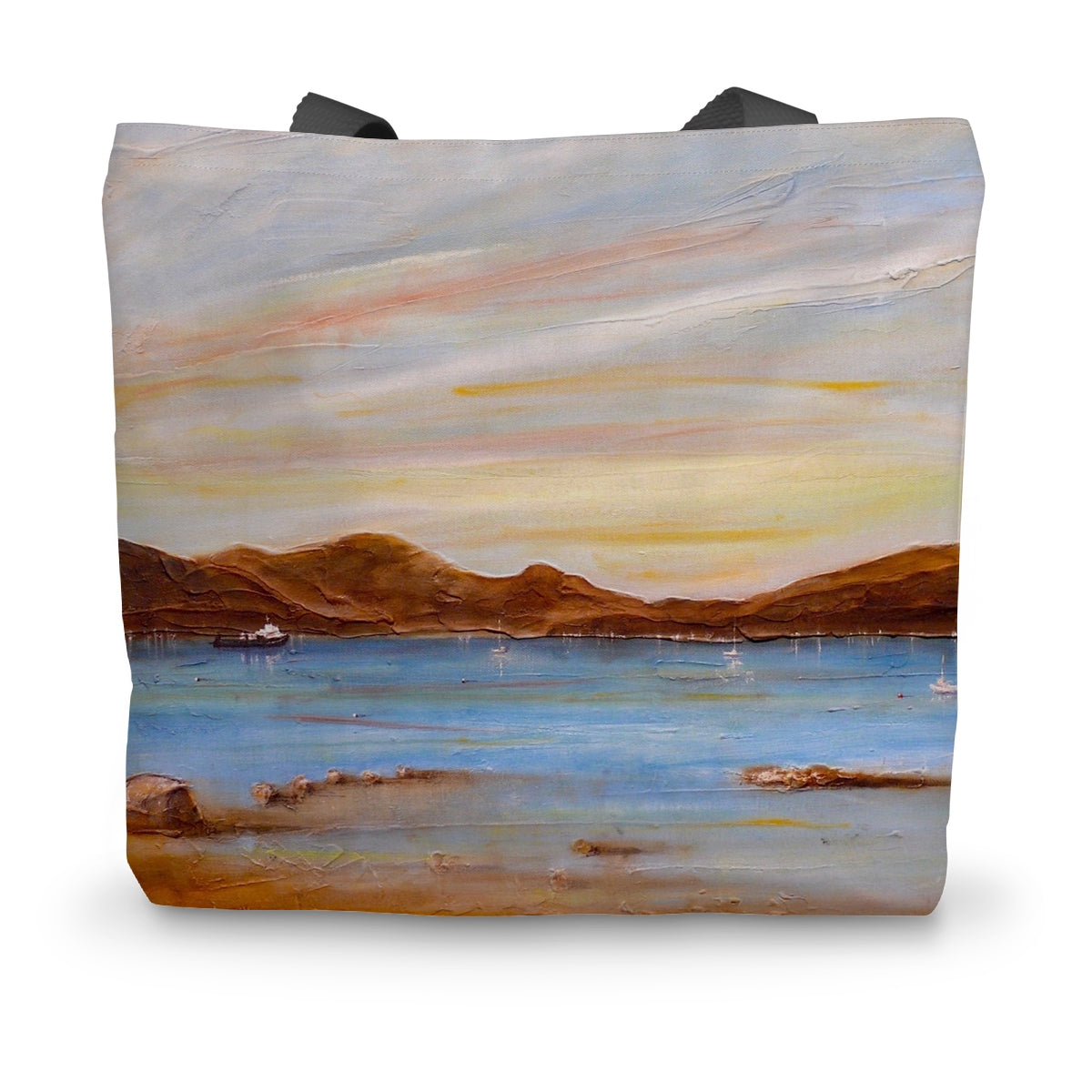 The Last Ferry To Dunoon Art Gifts Canvas Tote Bag-Bags-River Clyde Art Gallery-14"x18.5"-Paintings, Prints, Homeware, Art Gifts From Scotland By Scottish Artist Kevin Hunter