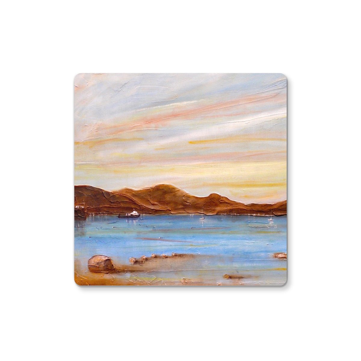 The Last Ferry To Dunoon Art Gifts Coaster-Coasters-River Clyde Art Gallery-Single Coaster-Paintings, Prints, Homeware, Art Gifts From Scotland By Scottish Artist Kevin Hunter