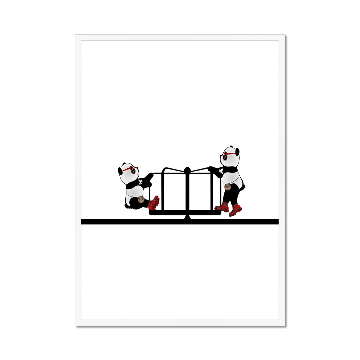 The Merry Go Round | Panda Disco | Graphic Art | Framed Print-Flipmo Framed Prints-Flipmo | Scottish Graphic Artist-A1 Portrait-White Frame-Paintings, Prints, Homeware, Art Gifts From Scotland By Scottish Artist Kevin Hunter