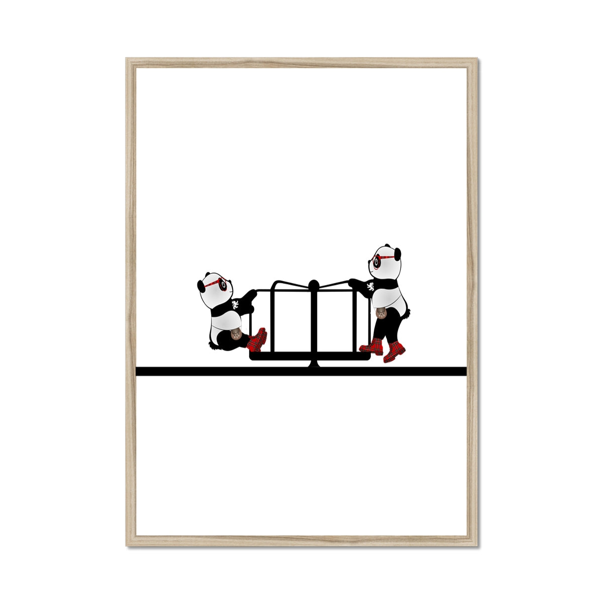 The Merry Go Round | Panda Disco | Graphic Art | Framed Print-Flipmo Framed Prints-Flipmo | Scottish Graphic Artist-A1 Portrait-Natural Frame-Paintings, Prints, Homeware, Art Gifts From Scotland By Scottish Artist Kevin Hunter