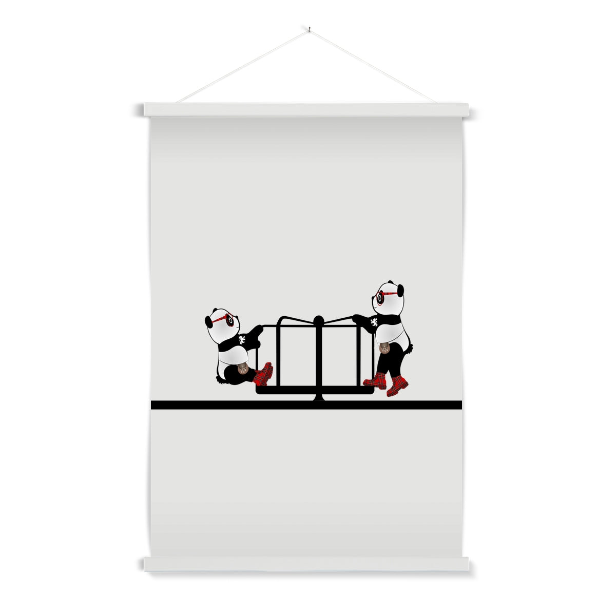 The Merry Go Round | Panda Disco | Graphic Art Print with Hanger-Fine art-Flipmo | Scottish Graphic Artist-A1 Portrait-White Frame-Paintings, Prints, Homeware, Art Gifts From Scotland By Scottish Artist Kevin Hunter