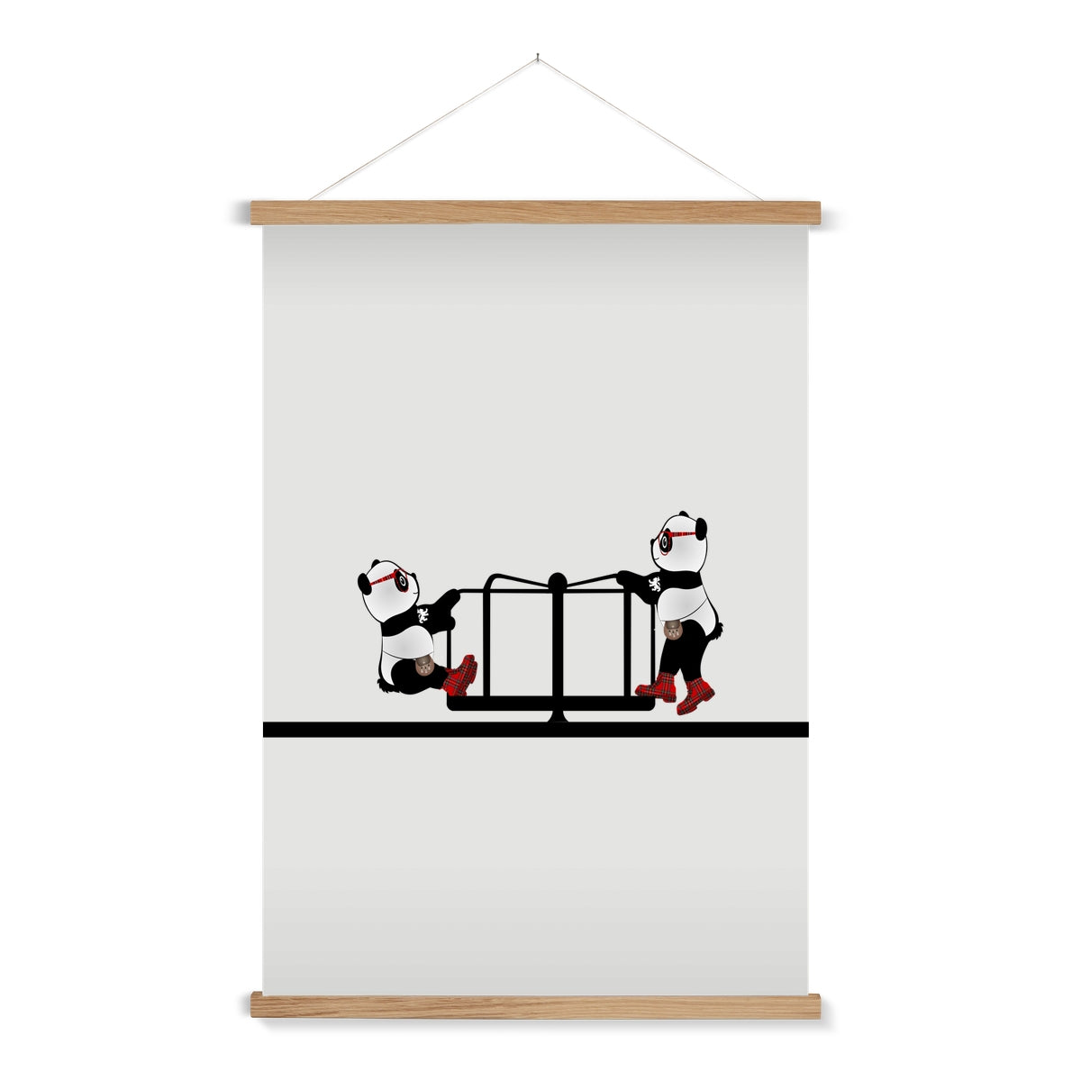 The Merry Go Round | Panda Disco | Graphic Art Print with Hanger-Fine art-Flipmo | Scottish Graphic Artist-A1 Portrait-Natural Frame-Paintings, Prints, Homeware, Art Gifts From Scotland By Scottish Artist Kevin Hunter