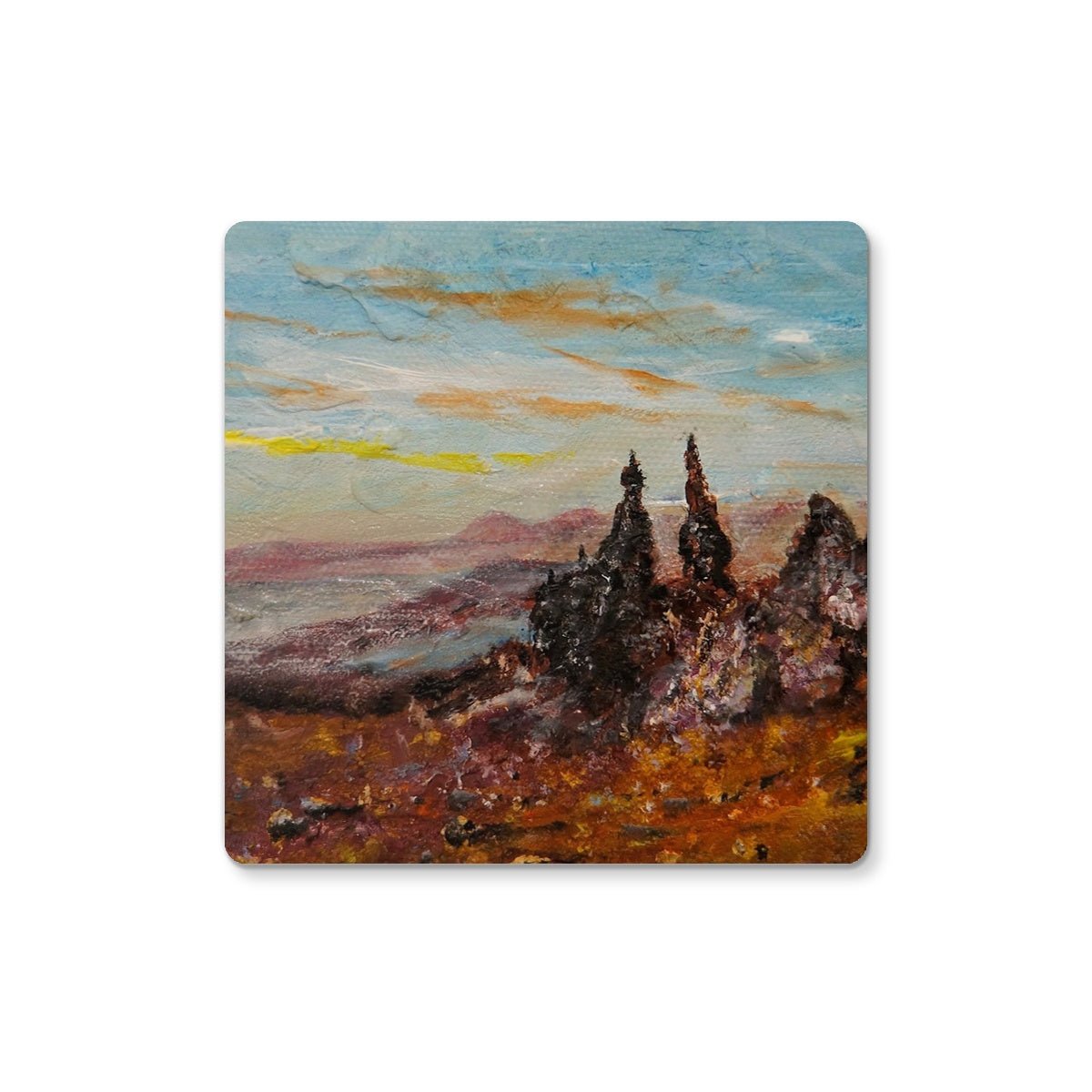 The Old Man Of Storr Skye Art Gifts Coaster-Coasters-Skye Art Gallery-Single Coaster-Paintings, Prints, Homeware, Art Gifts From Scotland By Scottish Artist Kevin Hunter