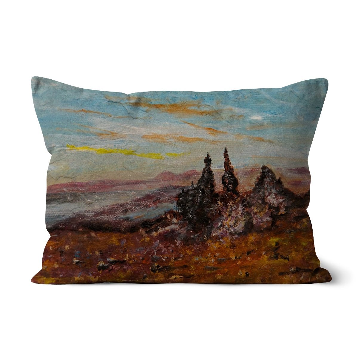 The Old Man Of Storr Skye Art Gifts Cushion-Cushions-Skye Art Gallery-Linen-19"x13"-Paintings, Prints, Homeware, Art Gifts From Scotland By Scottish Artist Kevin Hunter