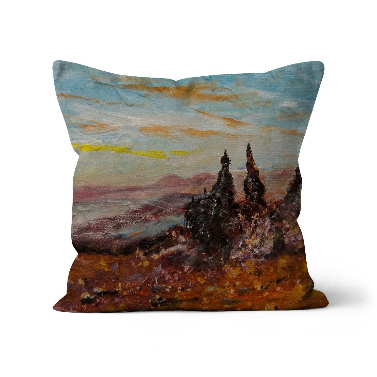 The Old Man Of Storr Skye Art Gifts Cushion-Cushions-Skye Art Gallery-Canvas-12"x12"-Paintings, Prints, Homeware, Art Gifts From Scotland By Scottish Artist Kevin Hunter