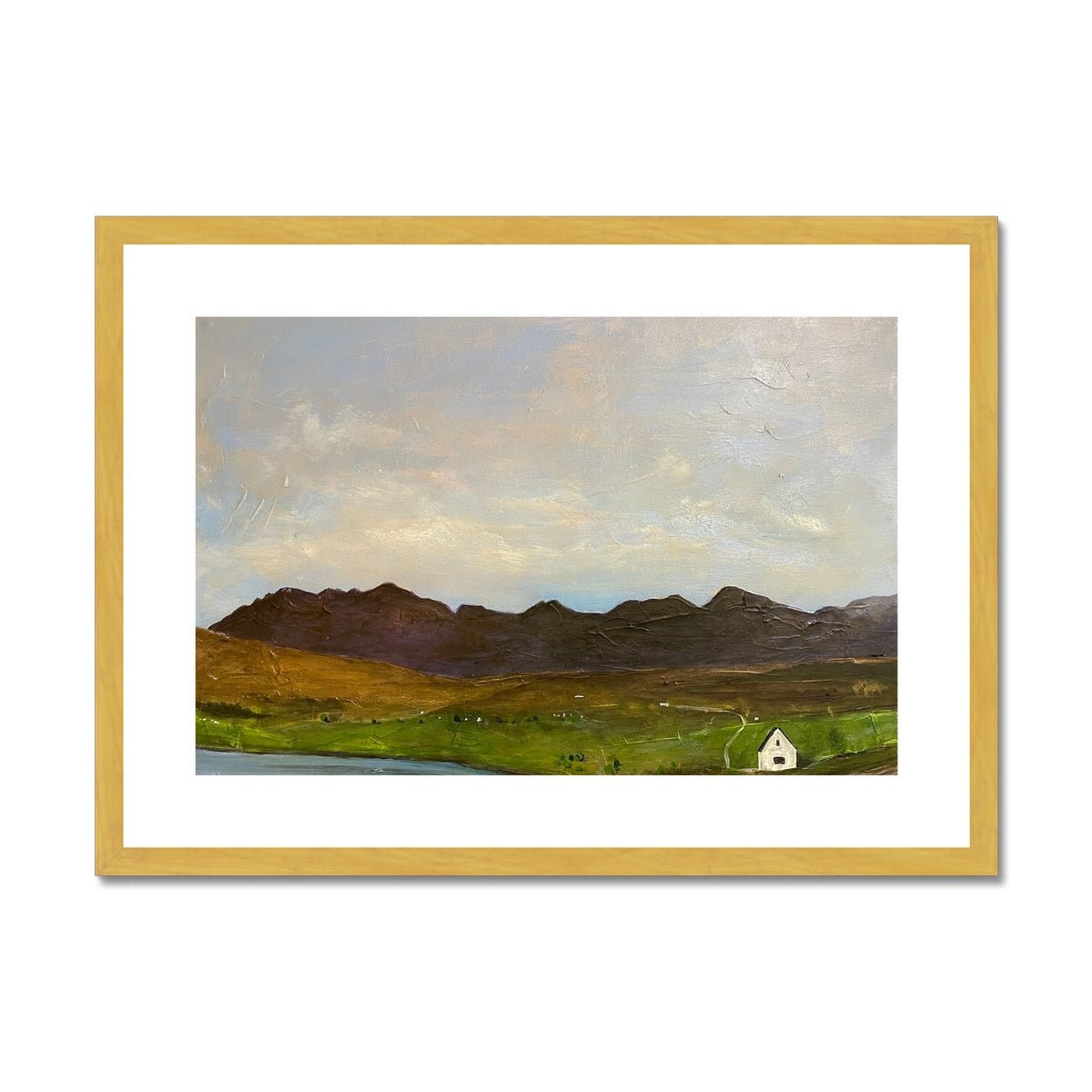 The Road To Carbost Skye Painting | Antique Framed & Mounted Prints From Scotland-Antique Framed & Mounted Prints-Skye Art Gallery-A2 Landscape-Gold Frame-Paintings, Prints, Homeware, Art Gifts From Scotland By Scottish Artist Kevin Hunter
