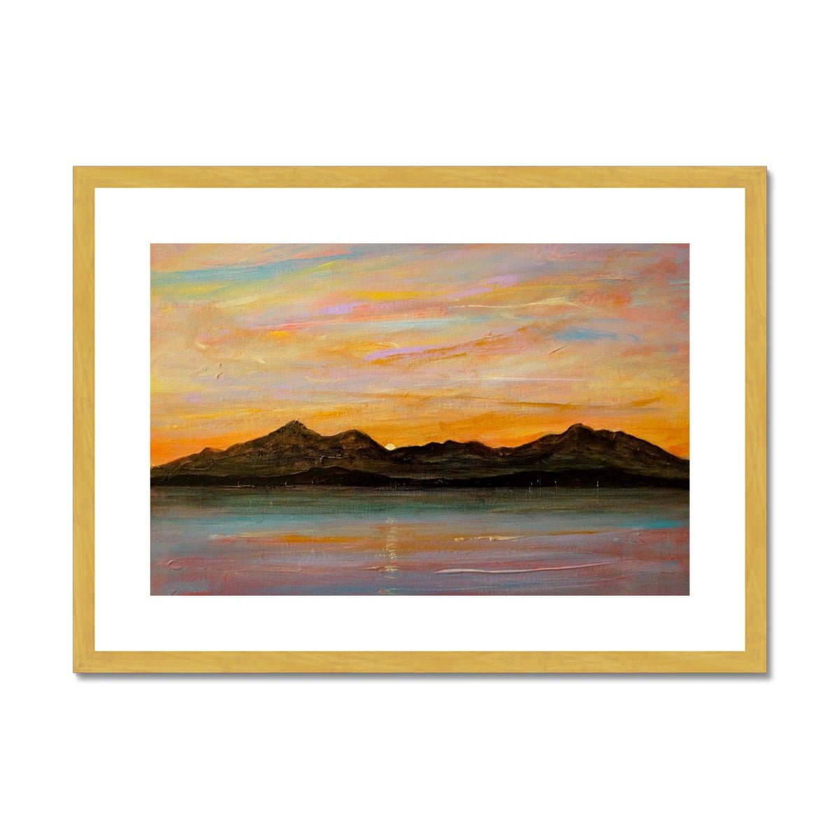 The Sleeping Warrior Arran Painting | Antique Framed & Mounted Prints From Scotland-Antique Framed & Mounted Prints-Arran Art Gallery-A2 Landscape-Gold Frame-Paintings, Prints, Homeware, Art Gifts From Scotland By Scottish Artist Kevin Hunter
