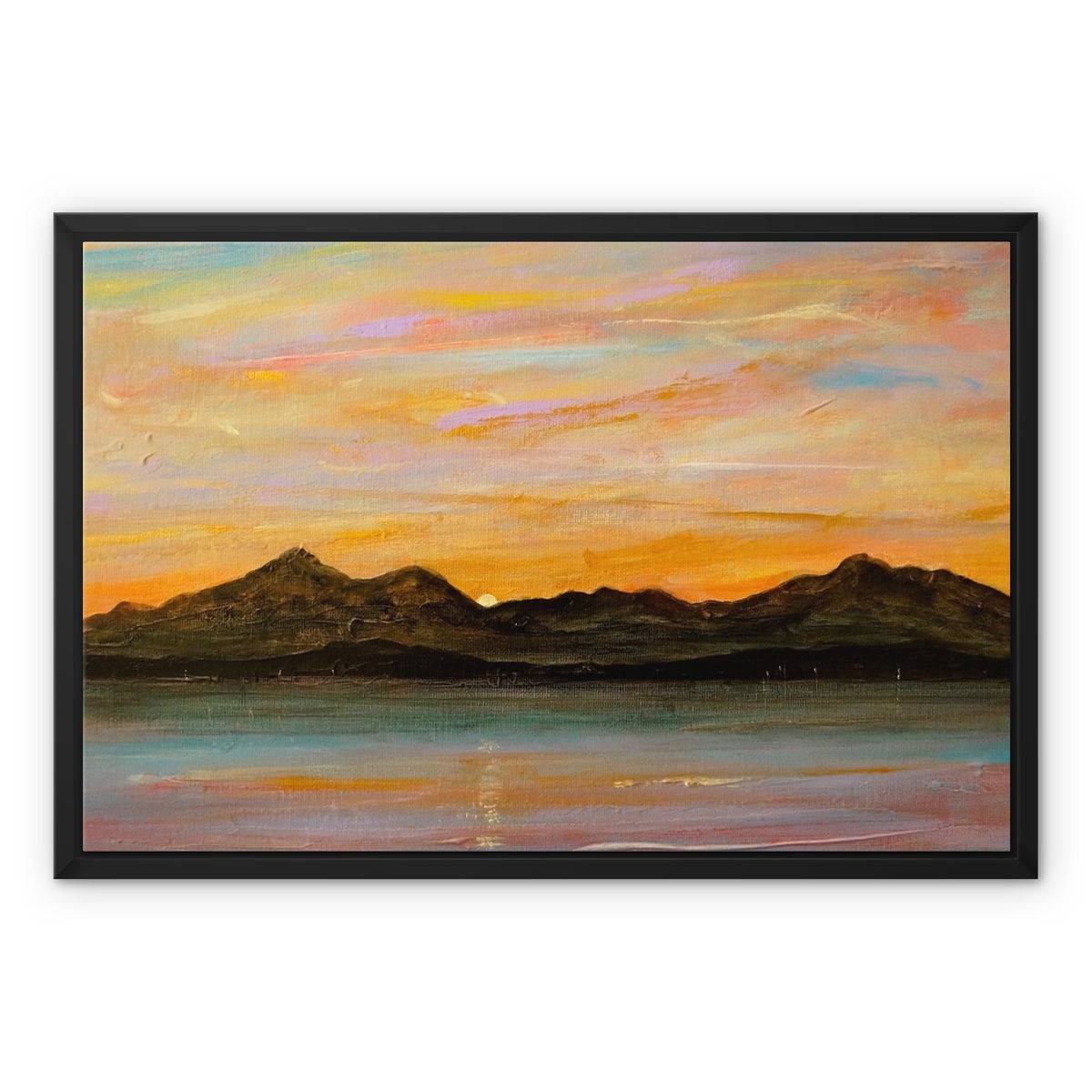 The Sleeping Warrior Arran Painting | Framed Canvas From Scotland-Floating Framed Canvas Prints-Arran Art Gallery-24"x18"-Black Frame-Paintings, Prints, Homeware, Art Gifts From Scotland By Scottish Artist Kevin Hunter
