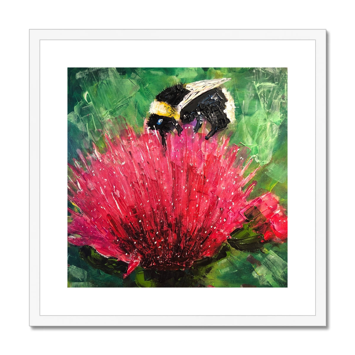 Pink thistle flower with bumblebee, framed The Thistle & The Bee art print