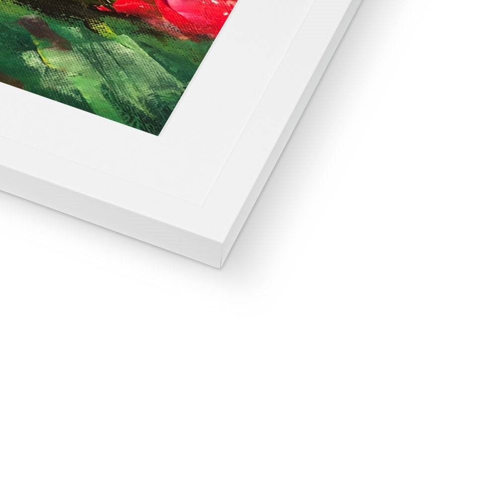 White matte frame with red floral Thistle & The Bee artwork