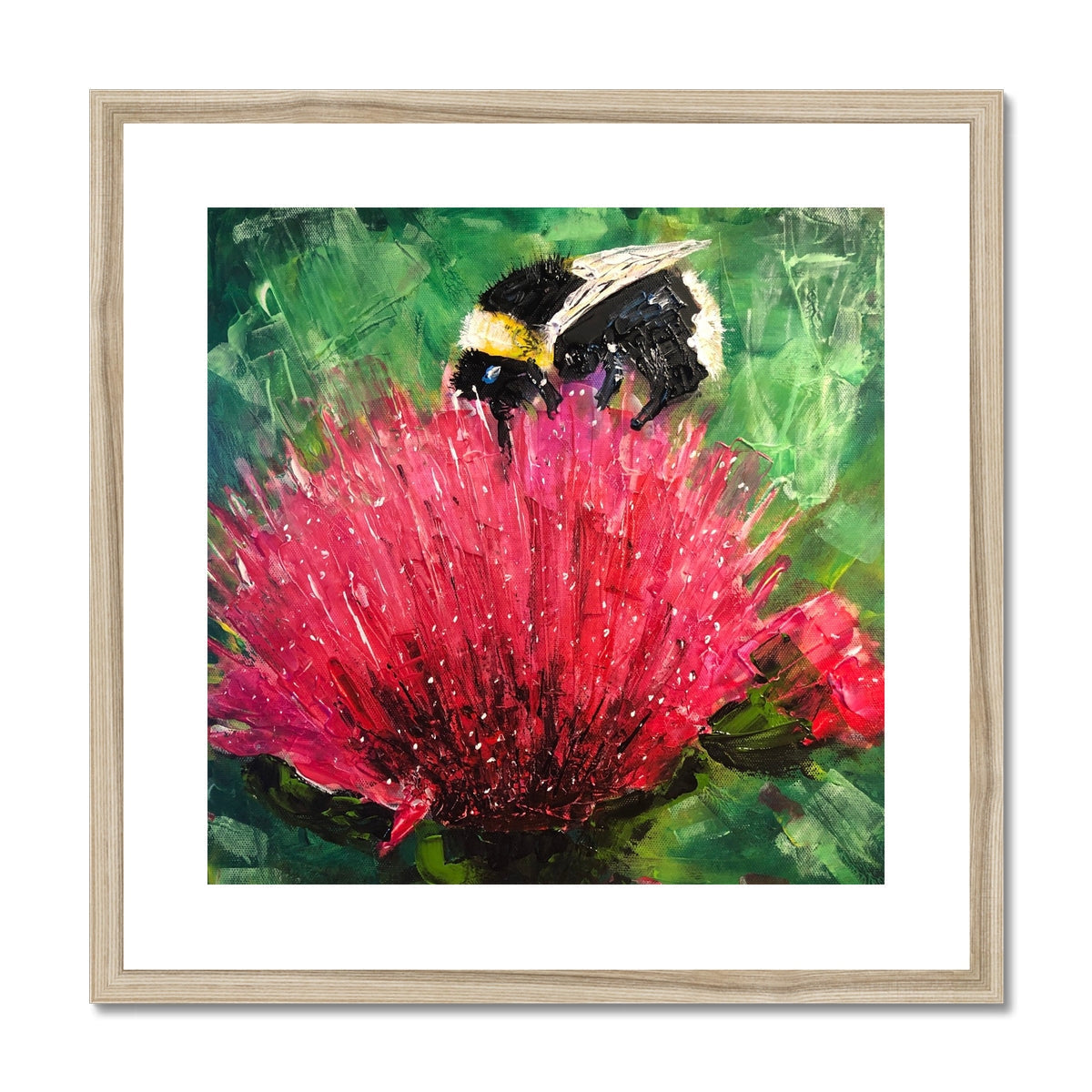 Pink thistle flower with bumblebee, The Thistle & The Bee art print