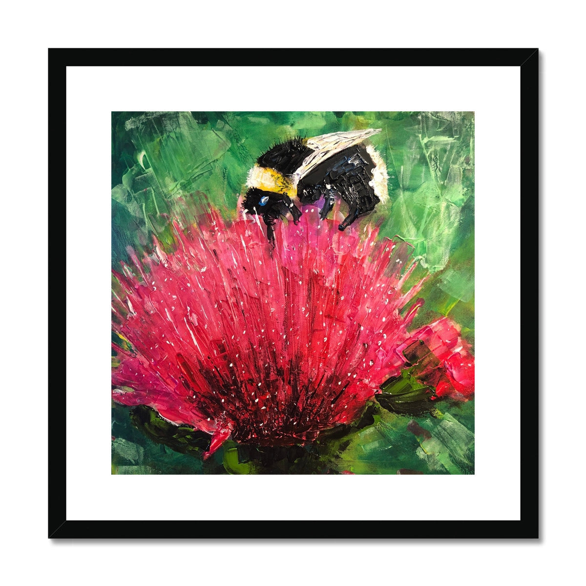 Black and yellow bumblebee on red thistle flower art print