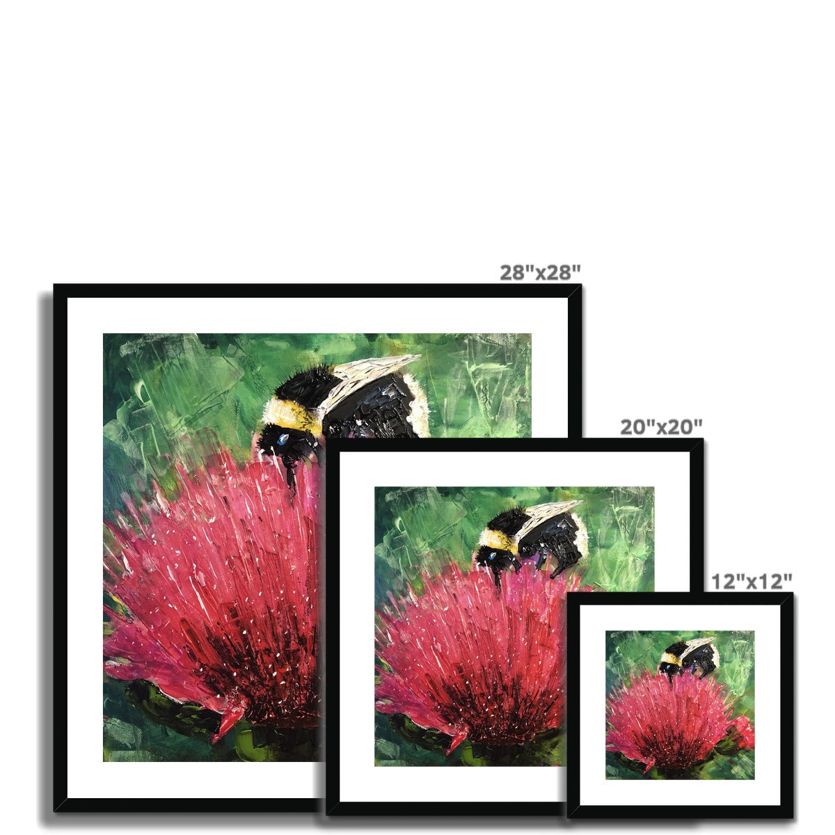 28x28 Inch Framed Bumblebee on Red Flower Art Print from The Thistle & The Bee