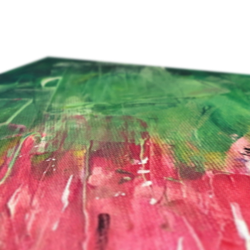 Green and pink abstract textured canvas print: The Thistle & The Bee