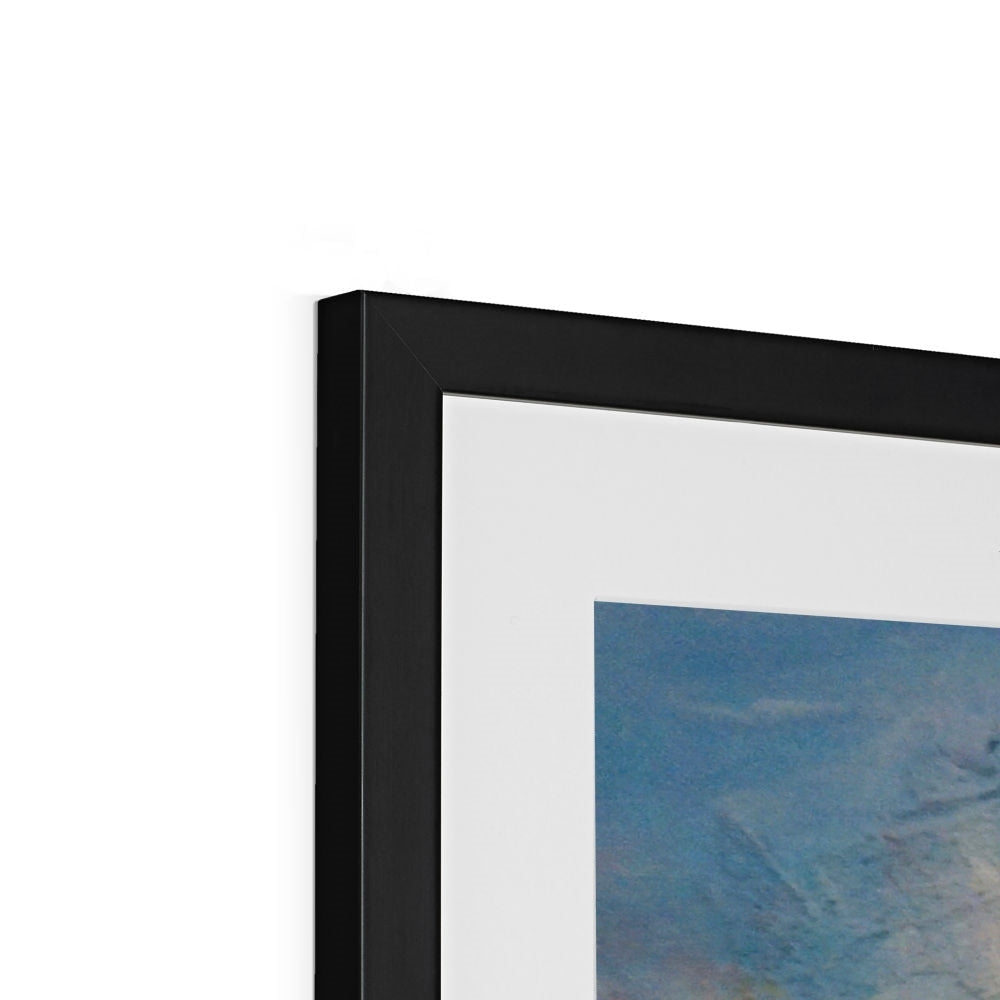 Black matte frame with white mat and Three Sisters Glencoe abstract art print